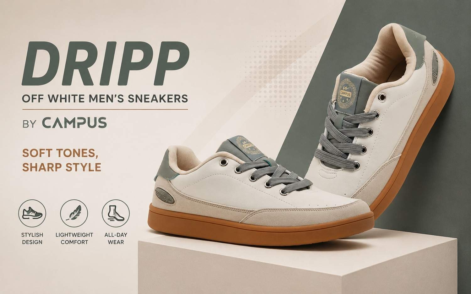 DRIPP Off White Men’s Sneakers by Campus: Soft Tones, Sharp Style