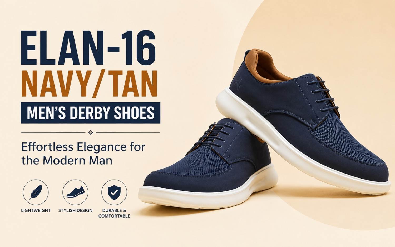 ELAN-16 Navy/Tan Men’s Derby Shoes: Effortless Elegance for the Modern Man