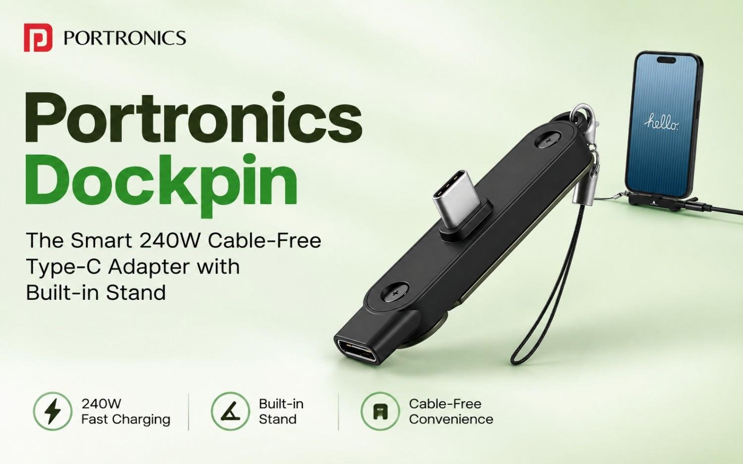 Portronics Dockpin: The Smart 240W Cable-Free Type-C Adapter with Built-in Stand