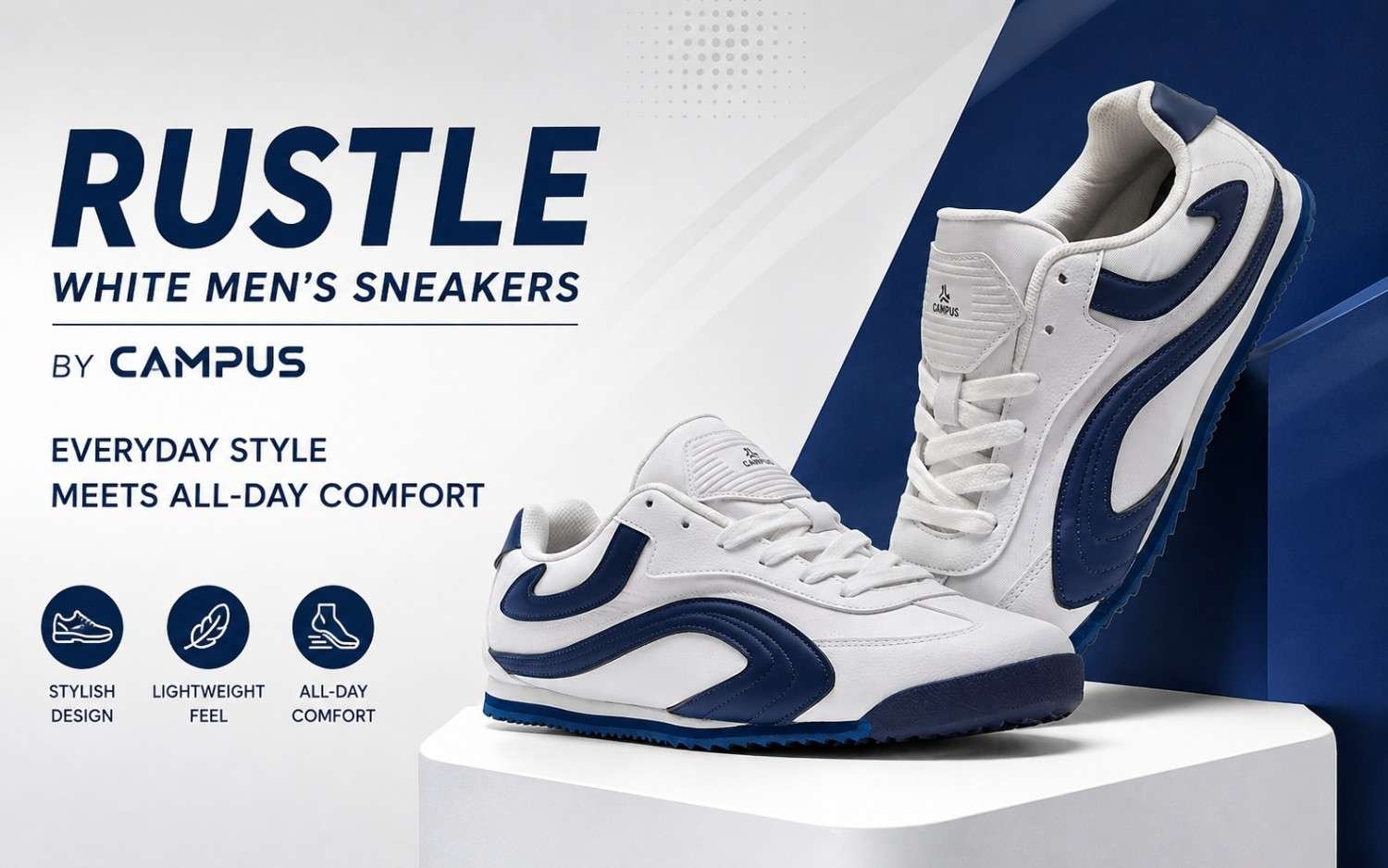 RUSTLE White Men’s Sneakers by Campus: Everyday Style Meets All-Day Comfort