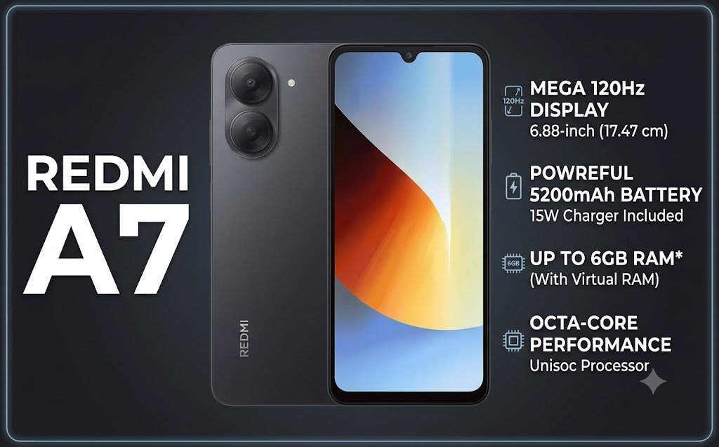 Redmi A7: Smooth 120Hz Display, Long Battery Life & Sleek Royale Design