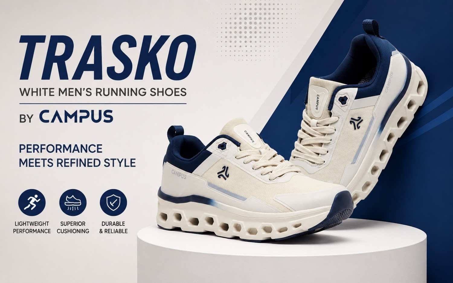 TRASKO White Men’s Running Shoes by Campus: Performance Meets Refined Style